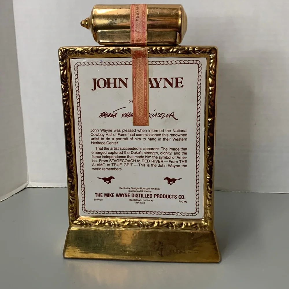 Vintage collectible 1979 John Wayne Whiskey Decanter 23k Gold Frame